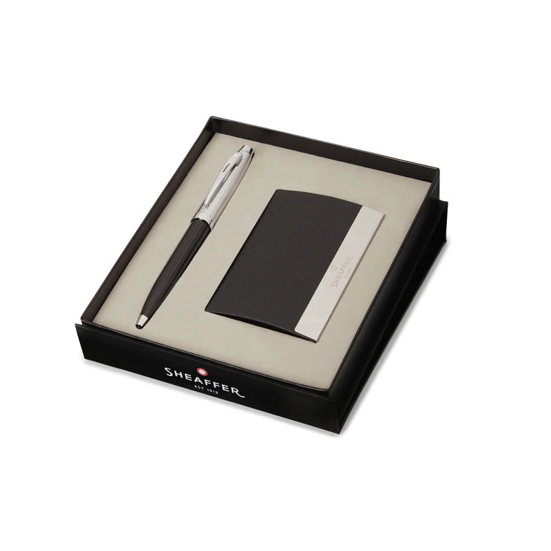 Sheaffer Gift Set Ft. Glossy Black 100 Ballpoint Pen With Chrome Trims & Card Holder 2