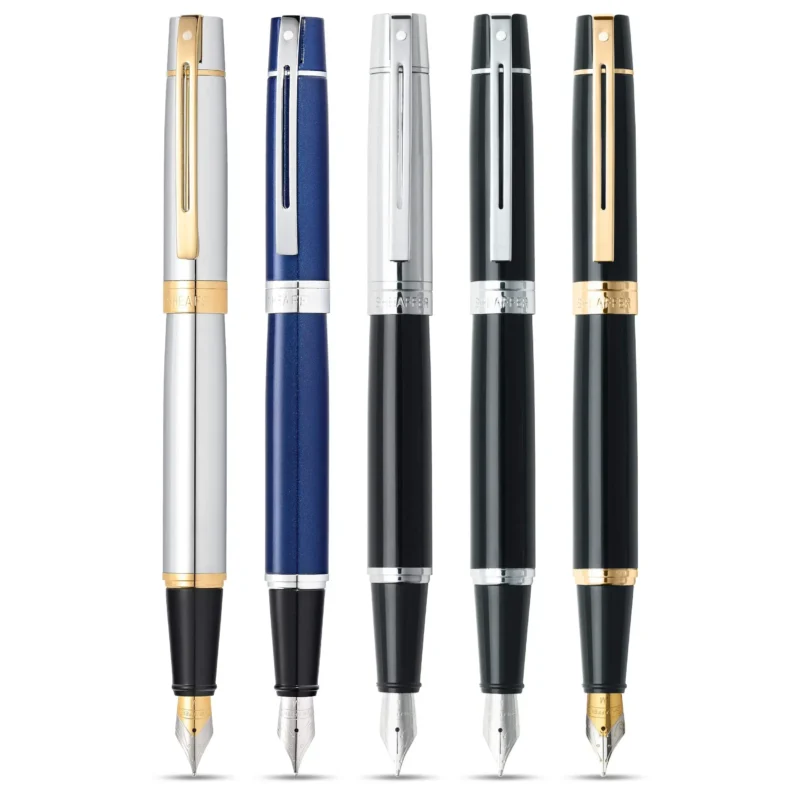 Sheaffer 300 Fountain Pen Stainless Steel Body, Metal Clip, Steel Nib With Ink Cartridge Blue, With Converter & Sheaffer India Warranty Card